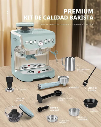 Miniatura 7 de Amaste Máquina de café expreso con molinillo, máquina de café expreso de 15 Bar con varilla de vapor para Latte y capuchino, tanque de agua de 68