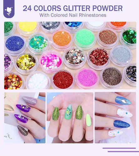 Miniatura 4 de Kit de uñas acrílicas con todo para principiantes, kit profesional de iniciación de uñas, polvo acrílico con purpurina de 24 colores y monómero