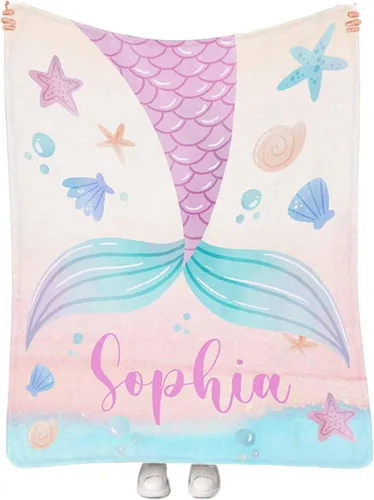 Miniatura 34 de Manta personalizada de sirena para niñas, manta de envoltura personalizada con nombre, manta de forro polar suave para niños recién nacidos, manta
