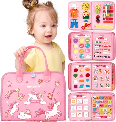 Tablero de actividades Montessori para niñas de 2 años, regalo de cumpleaños, actividades 7 en 1 para aprendizaje preescolar, con habilidades para