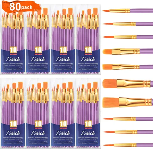 Miniatura 13 de ESRICH Juego de 2 pinceles de pintura, 2 paquetes de 20 piezas, juego de pinceles de pintura acrílica, pinceles de nailon acrílico para acuarela