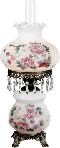 Touch of Class Lámpara de Mesa Beatrice Hurricane Rosa - Estilo Victoriano - Perlas de Cristal, Vidrio - Estética Floral, Rosas - Eléctrica -