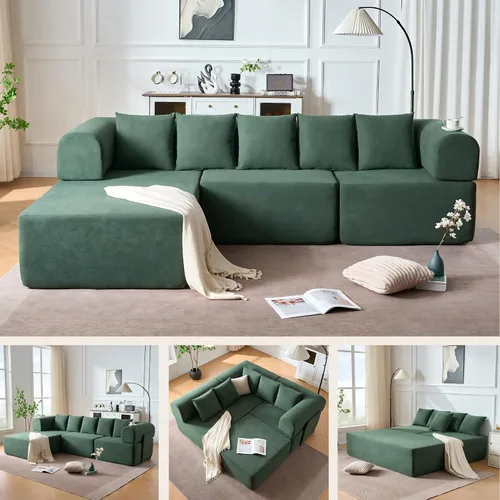 Miniatura 10 de Sofá modular de 106 pulgadas con diván en forma de L, moderno sofá modular Cloud con asiento profundo, cómodo sofá comprimido de terciopelo sin Negro