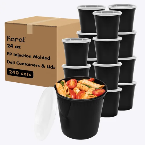Miniatura 14 de Karat [8oz - 240 ct PP negro moldeado por inyección redondo recipientes de delicatessen con tapas (FP-IMDC8-PPB)