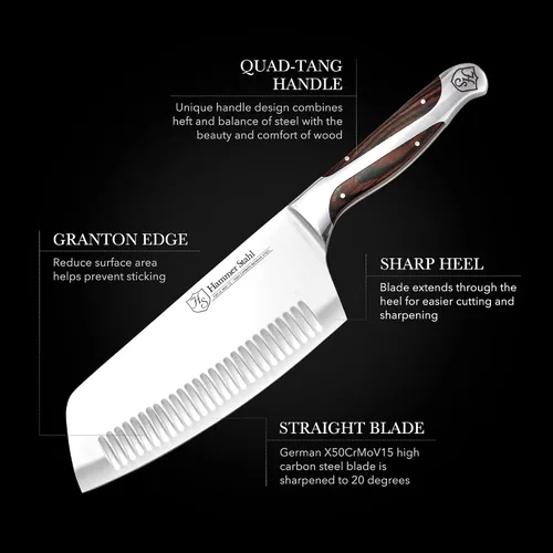 Miniatura 6 de Hammer Stahl Cuchilla de verduras de 7 pulgadas, cuchillo de cortar profesional, acero forjado alemán de alto carbono, mango ergonómico de madera