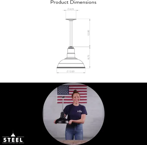 Miniatura 23 de Steel Lighting Co. El Segundo - Lámpara de granero Colgante montado en el techo Domo de 12 pulgadas Vástago de 12 pulgadas Luz de acero