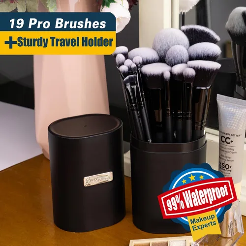 Miniatura 4 de Bueart Design Juego de 19 Piezas de Brochas de Maquillaje ULTRA SUAVES de CABELLO DENSO con Etiqueta Negra Contiene Polvo Grande Base Plana 19