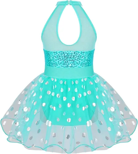 Miniatura 51 de CHICTRY Vestido tutú de ballet con lentejuelas brillantes para niñas y niñas, moderno disfraz de baile latino de jazz