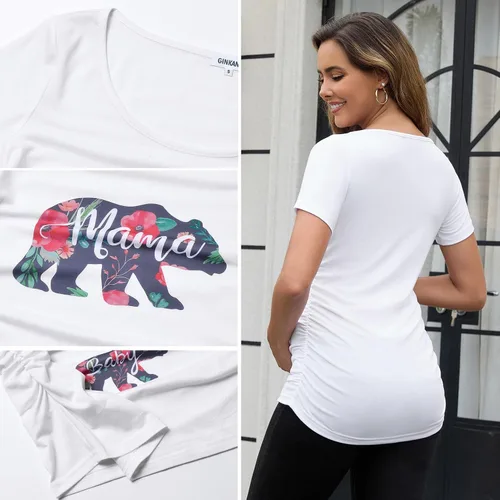 Miniatura 6 de GINKANA Blusas de maternidad de manga corta, diseño floral, fruncido, casual, para mamá, para embarazo