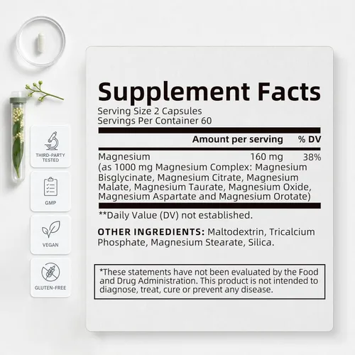 Miniatura 4 de Complejo de magnesio de 1000 mg para mujeres y hombres, mezcla de magnesio quelatado 7 en 1 con glicinato, taurato, citrato y más, apoyo