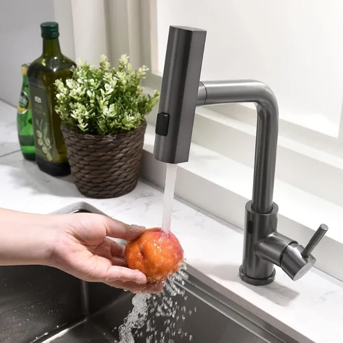 Miniatura 7 de GIMILI Grifo de cocina sin contacto de acero inoxidable negro con rociador extraíble, 15 pulgadas de alto con mango de un solo orificio Grifos