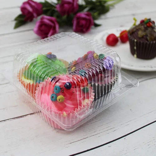 Miniatura 5 de Recipientes de alimentos cuadrados transparentes con bisagras, 50 recipientes para rebanadas de pastel, bandeja desechable para llevar, 5.3 x 4.7 x
