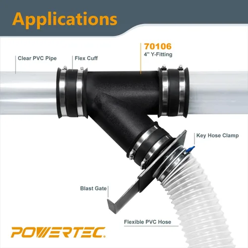Miniatura 2 de POWERTEC Accesorio en Y de 4 pulgadas para manguera de recolección de polvo de 4 pulgadas, accesorios de conector de manguera de recolección de 4" Y