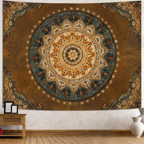 Miniatura 16 de Accnicc Tapiz bohemio con mandala floral para dormitorio, tapiz de pared con flores bohemias, pequeño, acuarela, azul, blanco, hippie, indio
