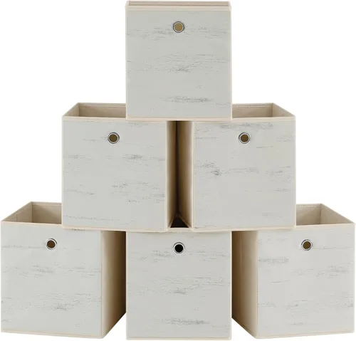 Miniatura 19 de SONGMICS Cubitos de almacenamiento, juego de 6 contenedores de almacenamiento con asas, cajas de almacenamiento plegables de tela Oxford y tela