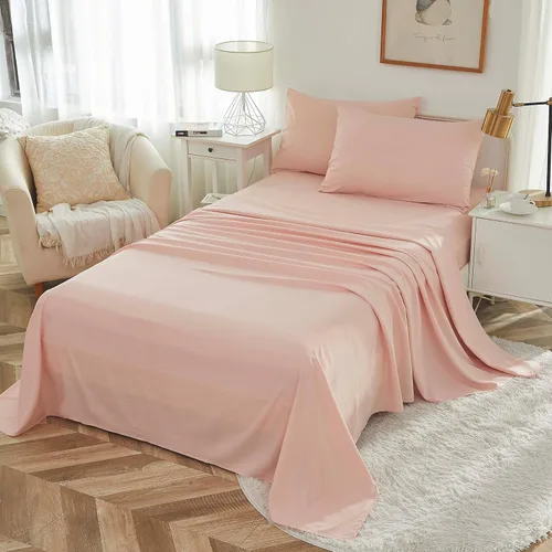 Miniatura 3 de Brandream Juego de ropa de cama para niños, tamaño matrimonial, juego de sábanas para niñas, color rosa, 4 piezas, color sólido, suave