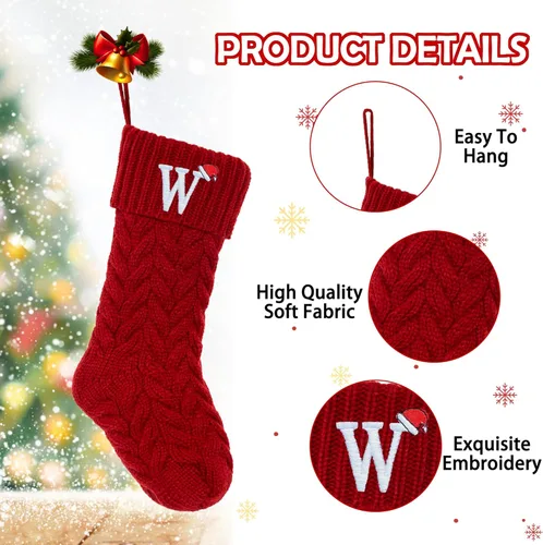 Miniatura 3 de Botas de Navidad personalizadas, iniciales personalizadas, 18 pulgadas, botas de Navidad tejidas con letras para colgar en la chimenea, botas de Rojo