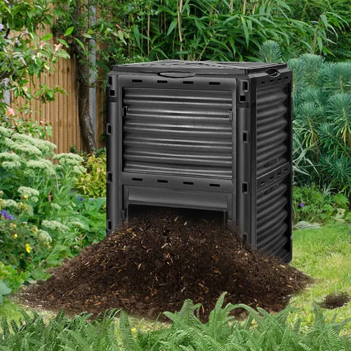 Miniatura 3 de Happygrill Contenedor de compostaje para exteriores, caja de compostaje con tapa superior con pestillo, compostador de 80 galones para desechos