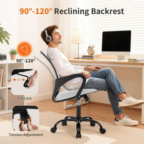 Miniatura 5 de BestOffice Silla de oficina ergonómica de malla para computadora, soporte lumbar, taburete ejecutivo ajustable, silla giratoria con ruedas