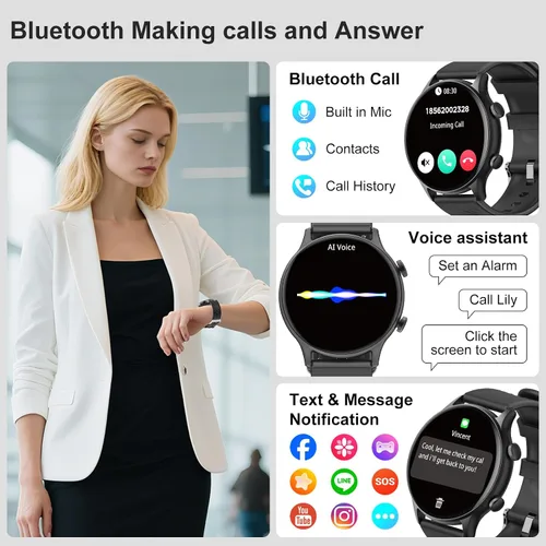 Miniatura 2 de Relojes inteligentes para mujer, reloj inteligente deportivo para responderhacer llamadas, IP68 rastreadores de fitness con frecuencia cardíaca