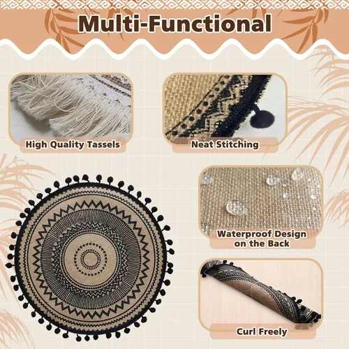 Miniatura 3 de LELE LIFE Juego de 6 decoraciones de pared de yute bohemio, macramé redondo y plano para colgar en la pared, arte de pared de mandala
