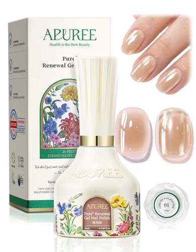 APUREE Esmalte de uñas de gel fortalecedor: ámbar traslúcido | Certificado USDA de base biológica | Calidad de salón libre de HEMA | Esmalte de gel