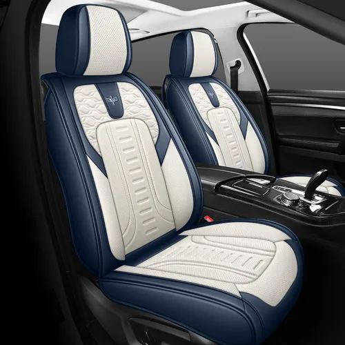 Miniatura 9 de LINGVIDO Funda de asiento de piel sintética (ajuste universal, línea roja negra), funda impermeable para asiento delantero de automóvil, SUV