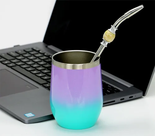 Miniatura 4 de Pajitas de yerba mate de alta calidad, popotes reutilizables de acero inoxidable con cuentas de colores, juego con filtro de cabeza extraíble Marrón
