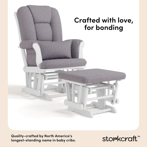 Miniatura 3 de Storkcraft Tuscany - Mecedora y otomana personalizada con almohada lumbar gratis (remolino blanco y gris pizarra) – Silla mecedora cómoda tapizada