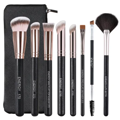 Miniatura 18 de ENERGY Brocha de base para maquillaje líquido, cepillo bronceador sintético profesional para cobertura completa, crema en polvo, cosméticos, mezcla