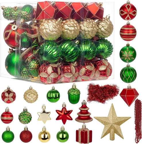 Miniatura 10 de 100 piezas de juego de adornos de Navidad azul y blanco – Kit de bolas de decoración de árbol de Navidad inastillables con estrella de copa