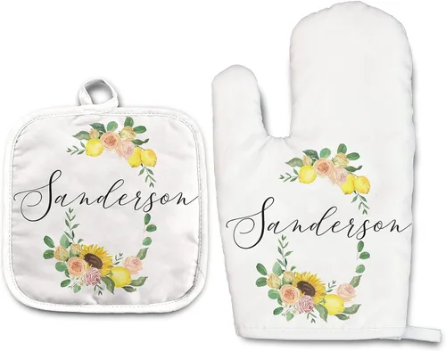 Miniatura 38 de Lemon - Juego de manoplas de horno personalizadas y soporte para ollas Mitón de horno Soporte para ollas Regalos de cocina Inauguración