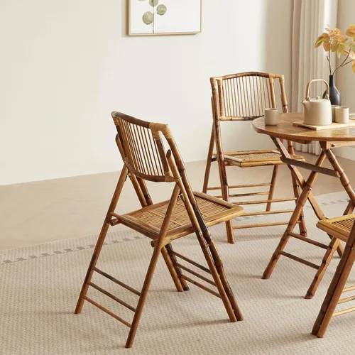 Silla plegable de ratán de bambú vintage, asiento retro portátil y ligero para interiores, exteriores, patio, boda, oficina y eventos (1, marrón, de