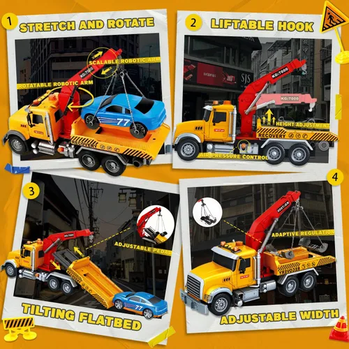 Miniatura 2 de SMILESSKIDDO Juguetes para niños pequeños de 3, 4, 5, 6 años, camión de remolque grande de fricción 1:12 con luz y sonido, coche deportivo y señales