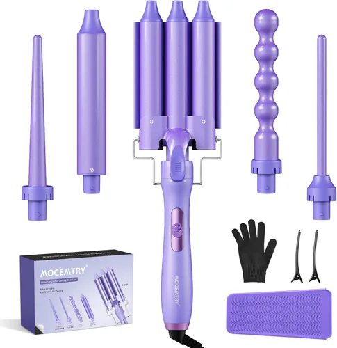 Miniatura 8 de MOCEMTRY Juego de Varita Rizadora 5 en 1 (0.35"-1.25") con Crimpador de Cabello de 3 Barriles, Varita Rizadora de Burbujas y 3 Barriles de Cerámica