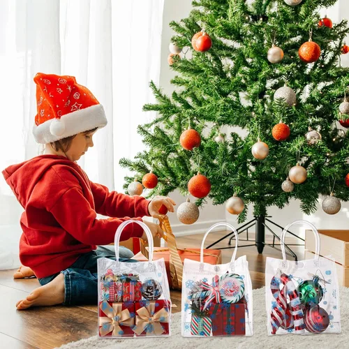 Miniatura 6 de Yeaqee 36 Piezas Bolsas de Regalo Transparentes de Copo de Nieve de Navidad con Asas Bolsas de Plástico a Granel para Dulces Bolsas Reutilizables