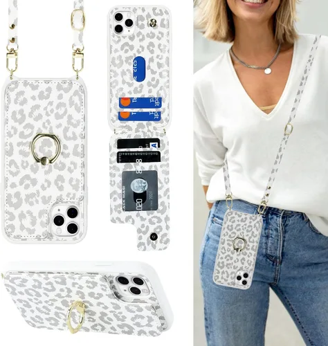 Lipvina para iPhone 11 Pro Funda para teléfono con tarjetero y correa para mujeres, cordón cruzado, soporte de anillo con patas, cierre de presión,