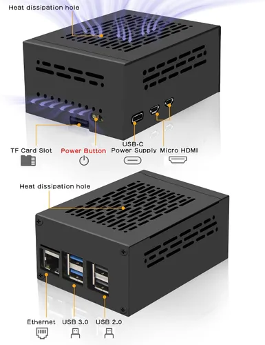 Miniatura 4 de Geekworm Funda de metal PCIe P579 con enfriador activo oficial Pi 5 para Raspberry Pi 5, soporte superior M.2 NVMe HAT X1001/X1004/X1003/X1015/X1000