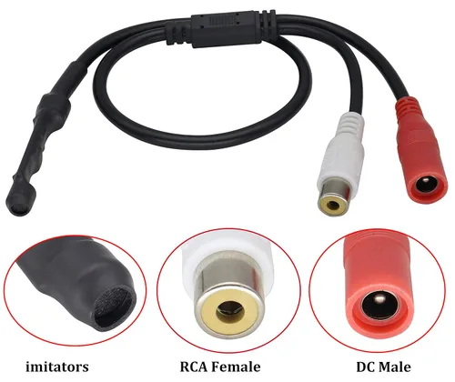 Miniatura 4 de Micrófono CCTV Dispositivo de recogida de cable de audio Micrófono para exteriores CCTV RCA Micrófono de vigilancia DVR Preamplificador de alta