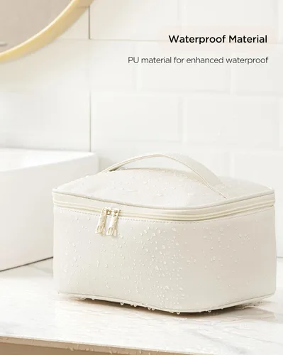 Miniatura 6 de HBlife Bolsa de maquillaje de viaje portátil y bonita bolsa de cosméticos de cuero, bolsa de maquillaje grande, organizador de maquillaje, bolsa