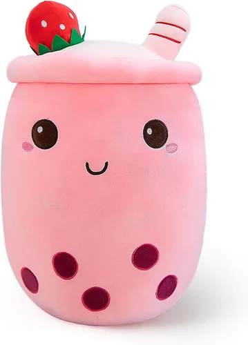 Miniatura 9 de DITUCU - Lindo té Boba de peluche, peluche de té con burbujas de caricatura, almohada suave de taza de té con leche de fresa para el hogar, regalo