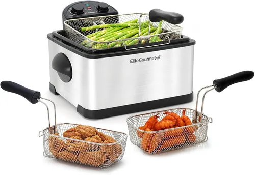 Miniatura 8 de Elite Gourmet EDF475 Freidora eléctrica de 4.2 cuartos de galón de capacidad de aceite con perilla de temperatura, 1 cesta de 4 cuartos de galón