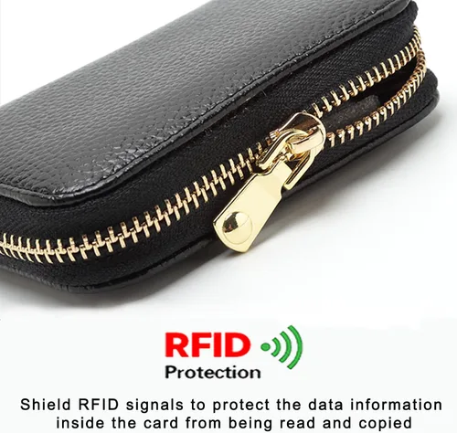 Miniatura 6 de Earnda Tarjeteros de crédito RFID de piel pequeña cartera para mujeres con cremallera monedero compacto, Negro_037, Cartera Rfid