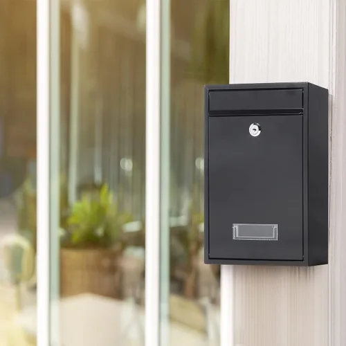 Miniatura 7 de Buzón con cerradura de llave, buzones de bloqueo montados en la pared, caja de bloqueo de caída de pequeña capacidad para exteriores, color negro