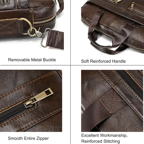 Miniatura 4 de Maletines de cuero de 15.6 pulgadas para computadora portátil, bolsas de mensajero para negocios, oficina, viajes, computadora para hombres