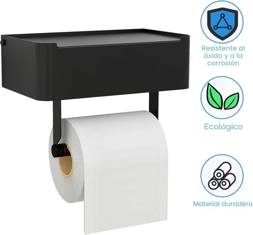 Miniatura 5 de JUYSON Soporte de papel higiénico con estante, dispensador de toallitas desechables para almacenamiento de toallitas de baño, mantiene tus toallitas