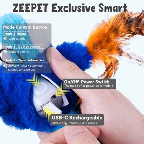 Miniatura 4 de Juguetes para gatos que aletean pájaro, juguetes de hierba gatera para gatos de interior, juguete automático interactivo para gatitos, juguete