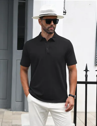 Miniatura 3 de MAGNIVIT Camisas polo de manga corta para hombre, camisas de golf atléticas que absorben la humedad, camisa casual de algodón con cuello de 3 botones