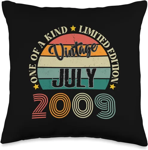 Vintage Birthday Retro Limited Edition Retro Gifts 15 Year Old Vintage July 2009 15th Birthday Retro Throw Pillow, 16x16, Multicolor