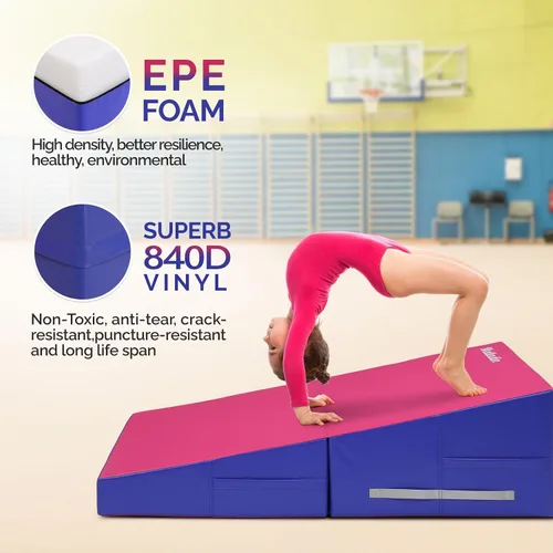 Miniatura 2 de Matladin Incline - Tapete de gimnasia con cuña de queso, 48 x 24 x 14 pulgadas, plegable, para niños y niñas, entrenamiento en casa